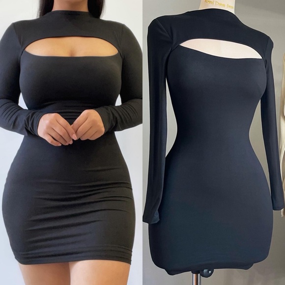 NEW Women's Fashion Sexy Clubwear Party Supersoft Cutout front mini dress Black - Picture 3 of 3